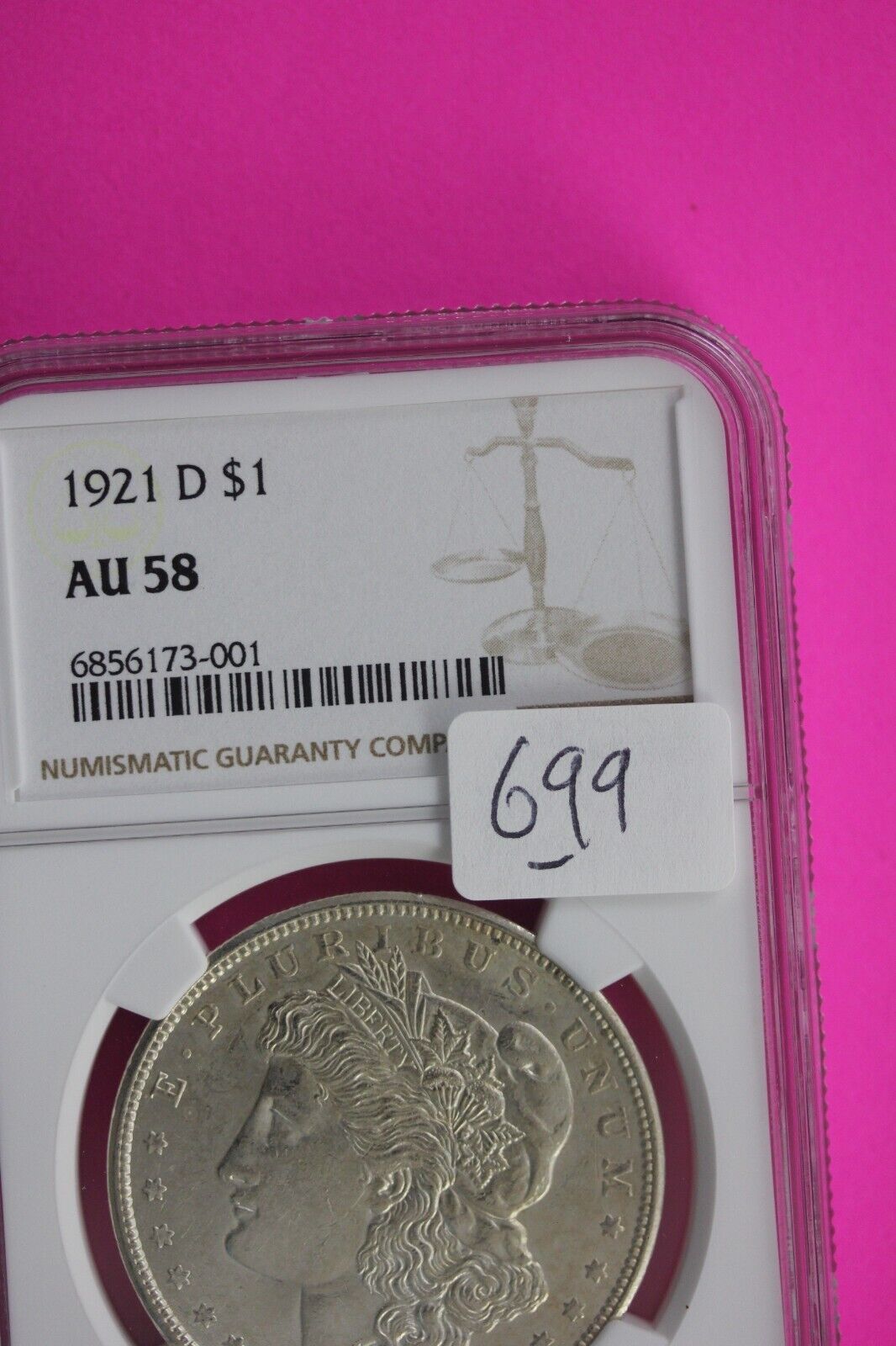 1921 D AU 58 Liberty Morgan Silver Dollar NGC Certified Graded Authentic 699