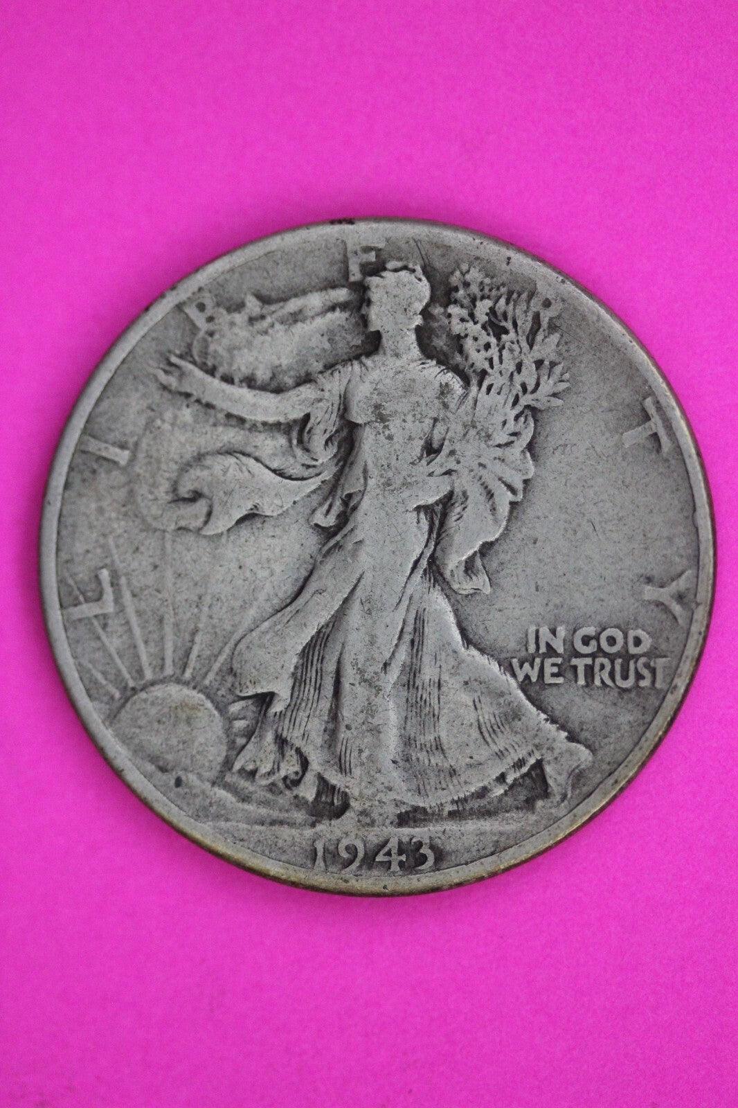 1943 P Walking Liberty Missing Initials Silver Half Dollar Authentic Coin 1514