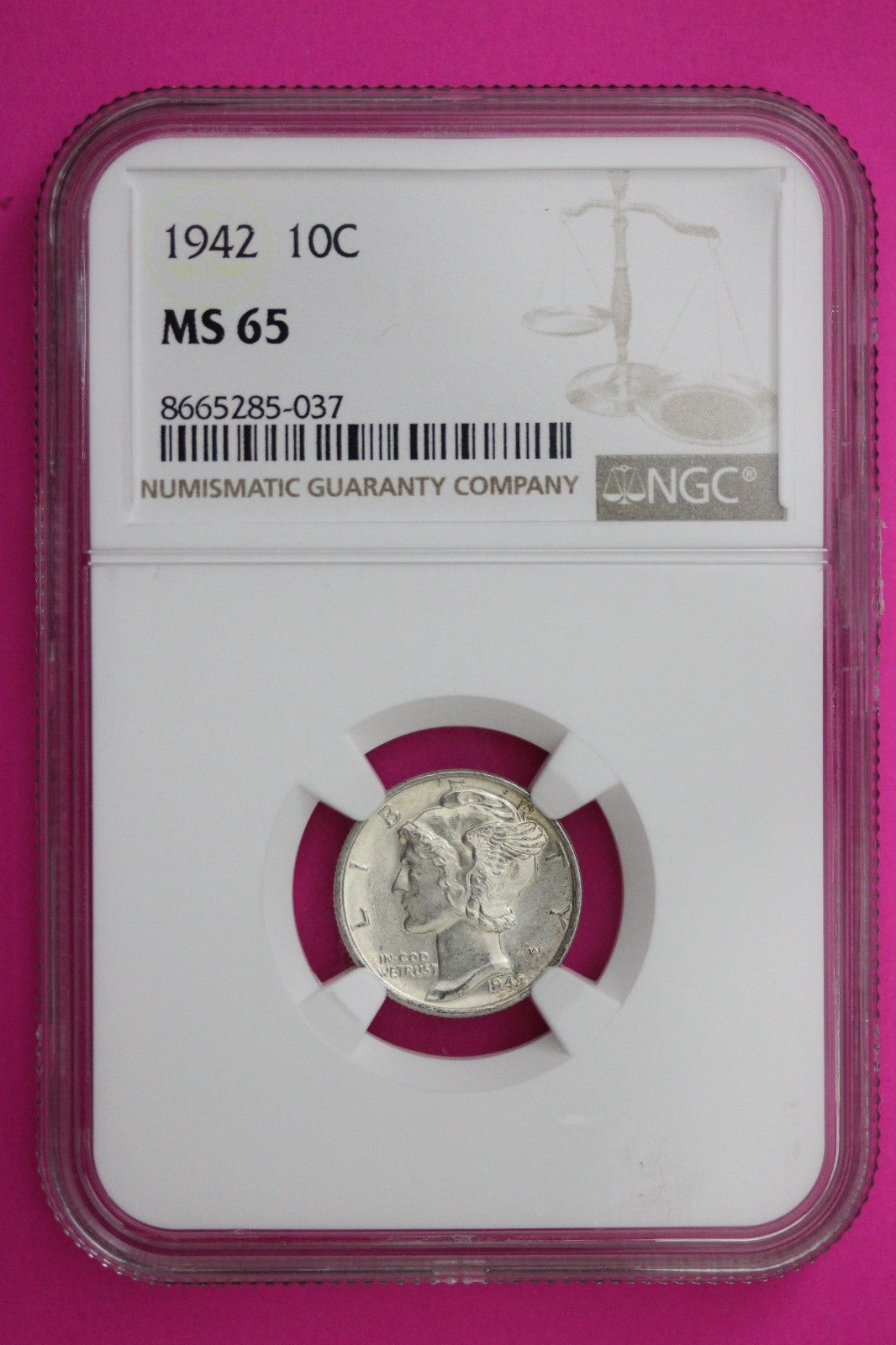 1942 P MS 65 Mercury Winged Liberty Dime NGC Certified Graded Authentic Slab 342