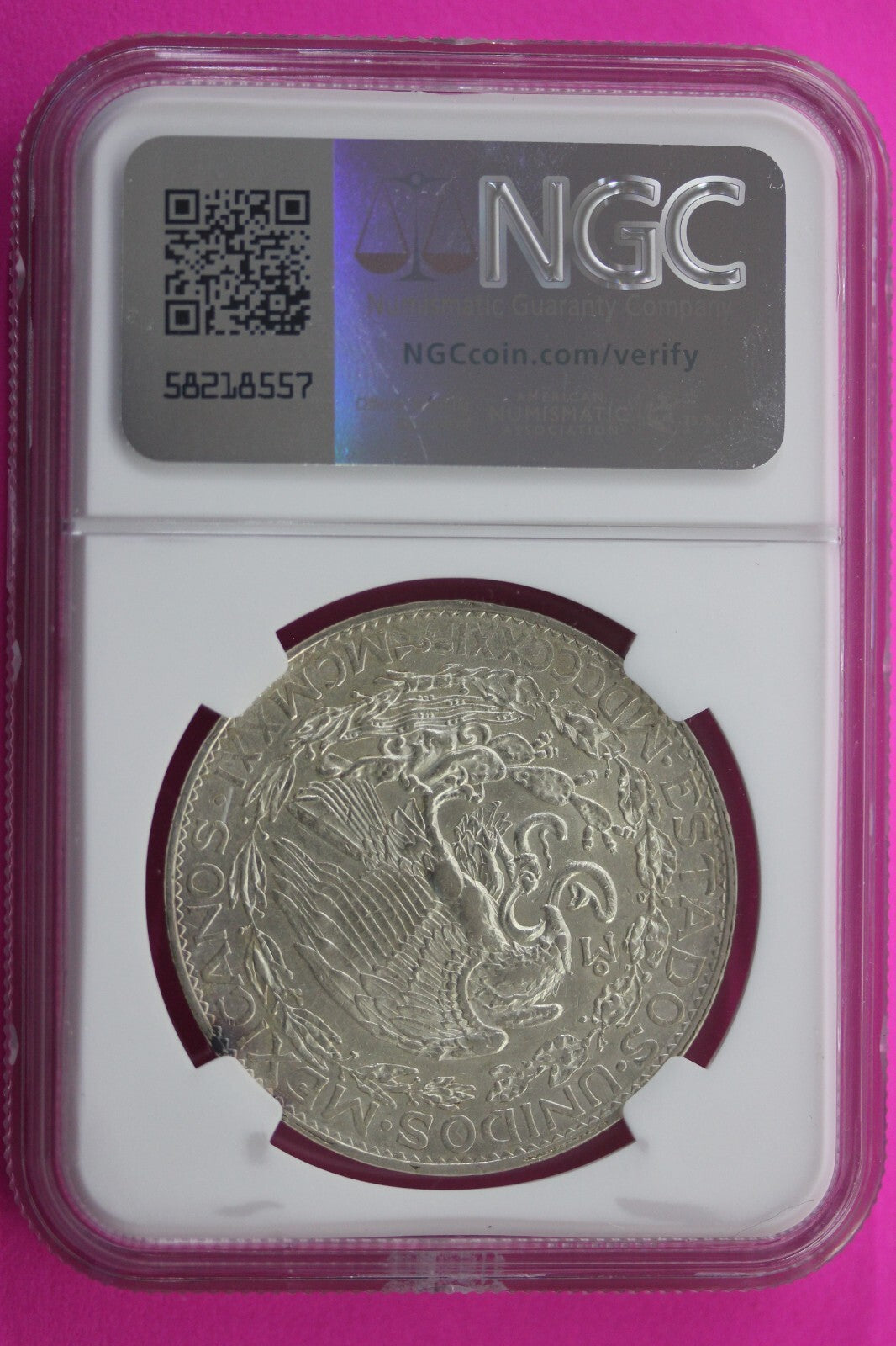 1921 AU 55 Mexico 2 Pesos Silver Coin NGC Certified Graded Authentic Slab 165