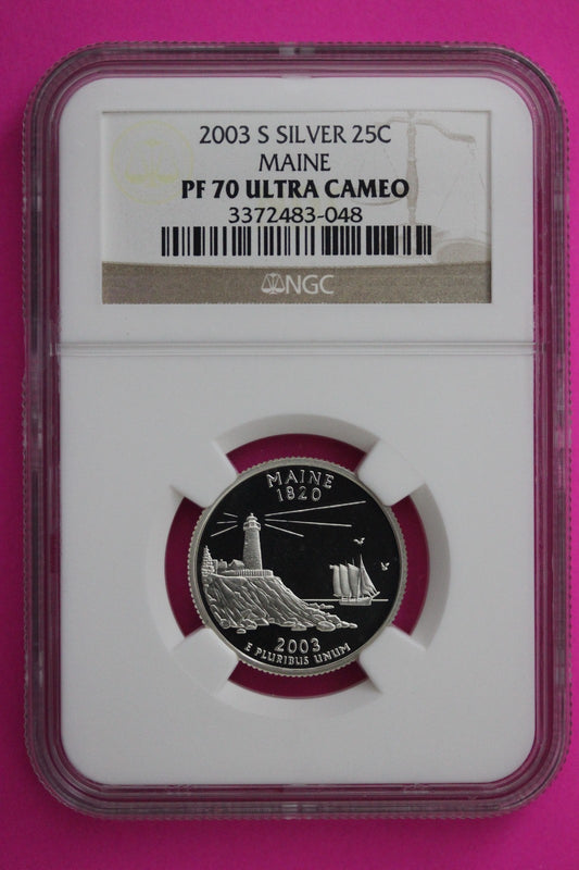 2003 S PF 70 Maine Silver State Quarter NGC Certified Authentic Slab 417