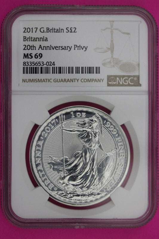 2017 MS 69 Great Britain £2 Britannia 20th Anniversary Privy NGC Graded  1171