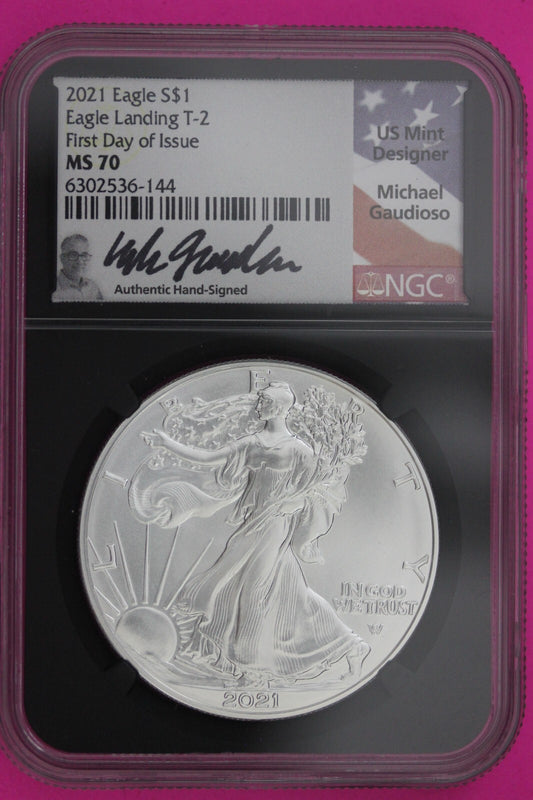 2021 T2 MS 70 Silver Eagle Michael Gaudiosa NGC Certified Graded Authentic 631