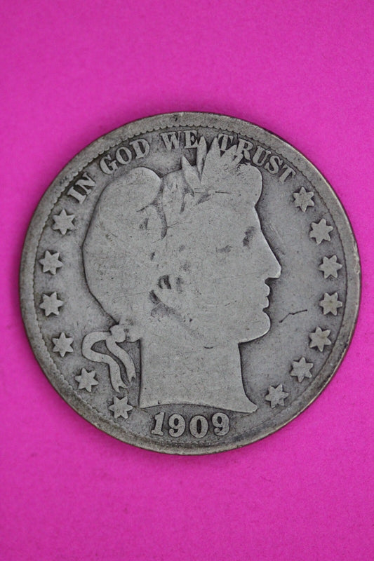1909 Inverted S Barber Liberty Half Dollar Silver Coin Guaranteed Authentic 1490