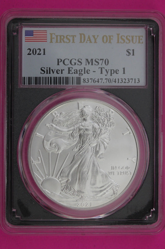 2021 T1 MS 70 Silver Eagle Coin 1 OZ .999 PCGS Certified Graded Authentic 590