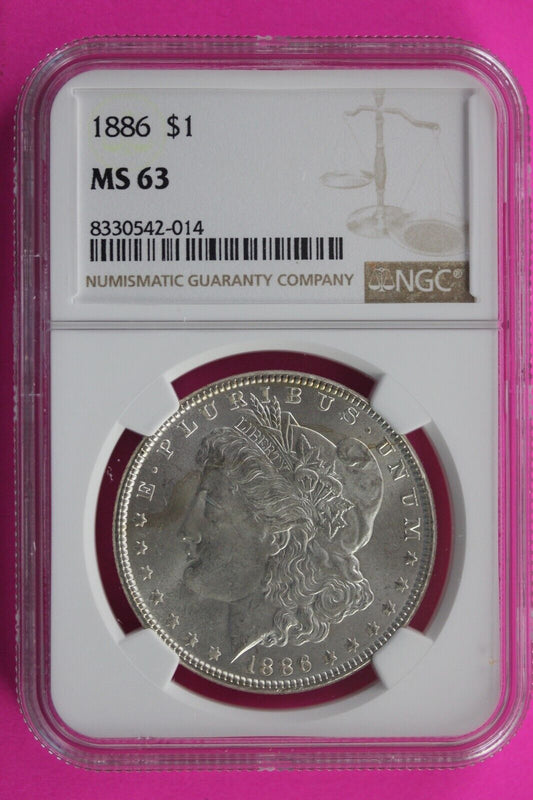 1886 P MS 63 Liberty Morgan Silver Dollar NGC Certified Graded Authentic Slab 16