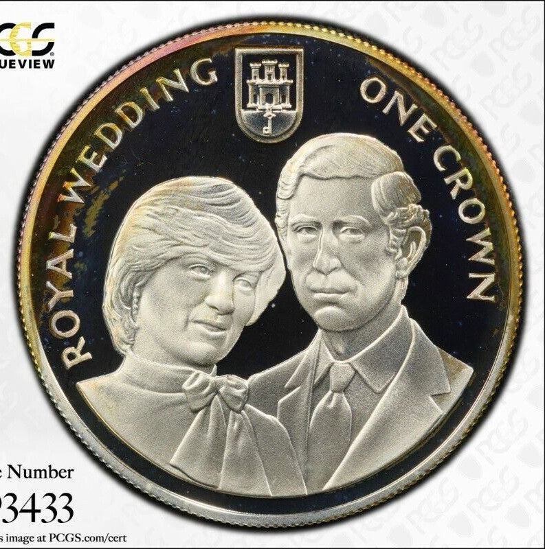 Toned 1981 PR 68 DCAM Crown Gibraltar Princess Diana Royal Wedding PCGS Slab 643