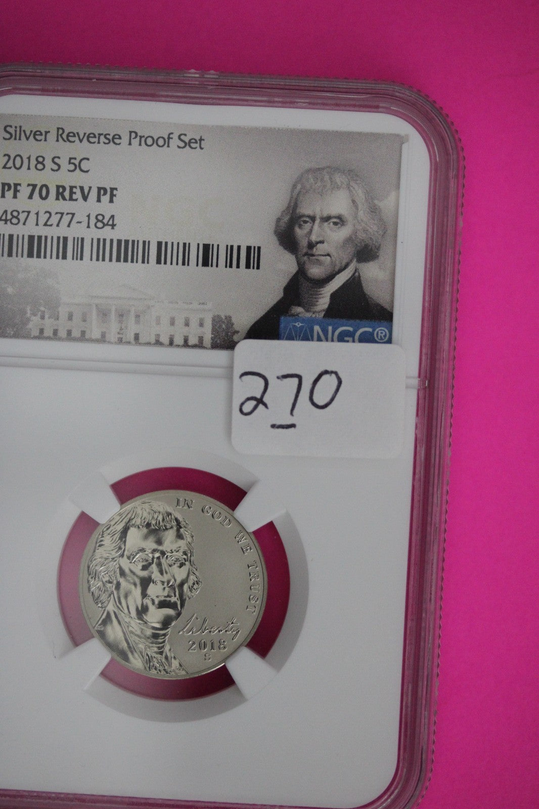 2018 S PF 70 Reverse Proof Jefferson Nickel 1 Coin From a Proof Set NGC Slab 270