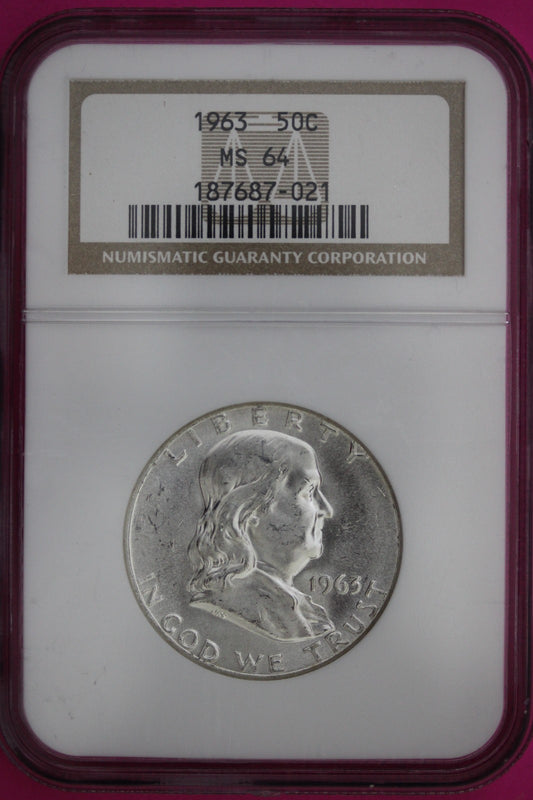 1963 P MS 64 Ben Franklin Half Dollar Silver Coin NGC Graded Authentic Slab 931