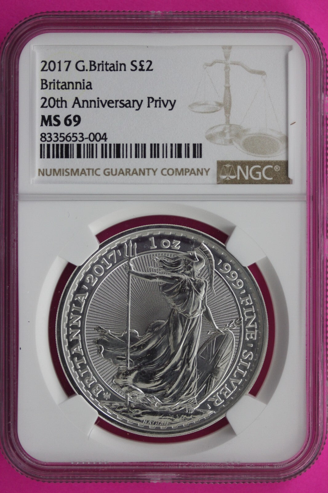 2017 MS 69 Great Britain £2 Britannia 20th Anniversary Privy NGC Graded Slab 717