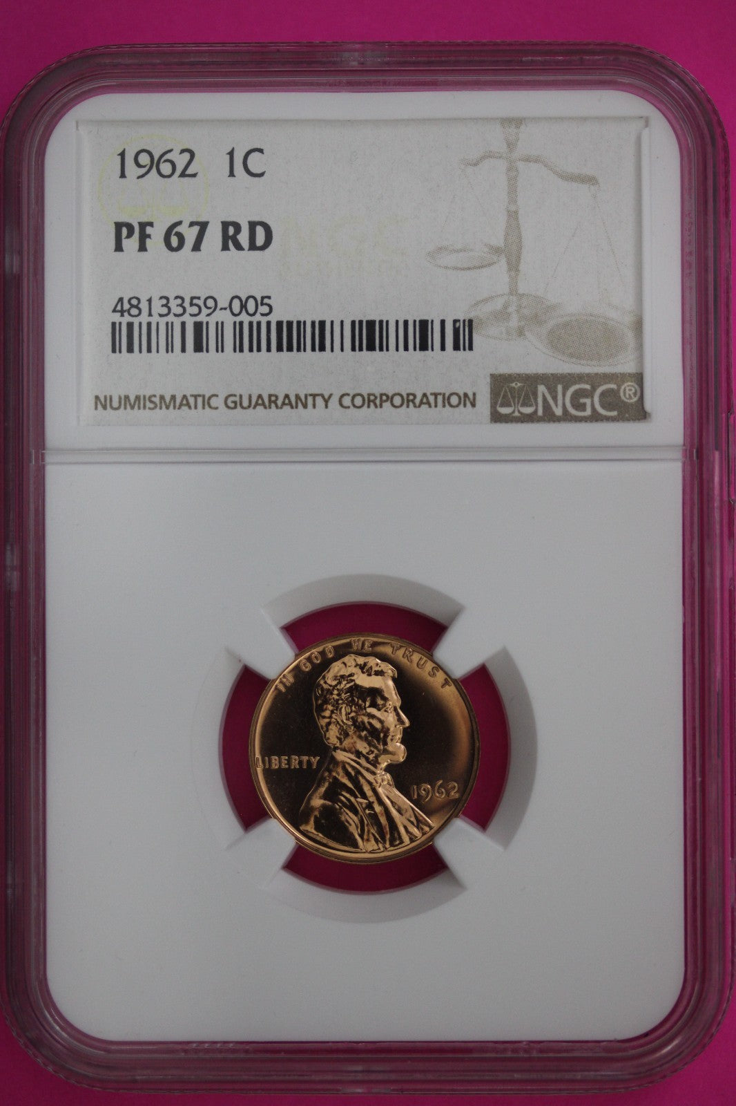 1962 PF 67 Red Lincoln Memorial Cent Proof Coin NGC certified Authentic Slab 305