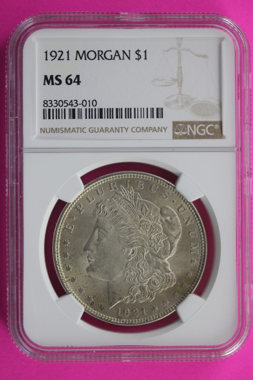 1921 P MS 64 Liberty Morgan Silver Dollar NGC Certified Graded Slab 475