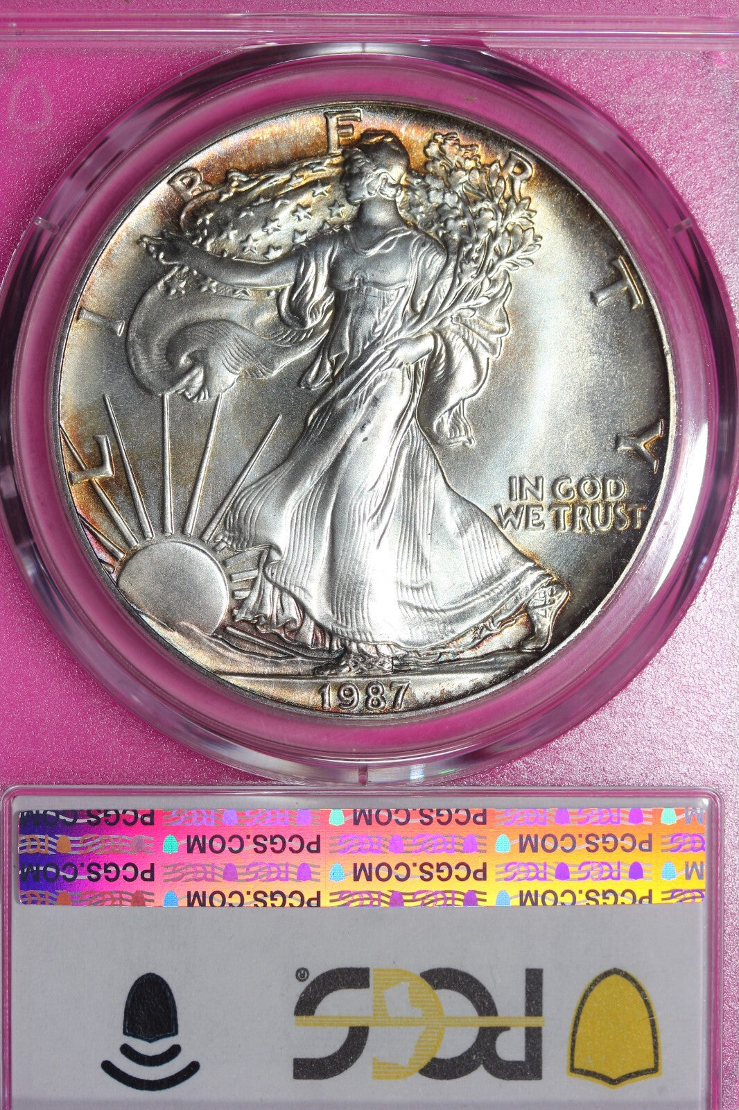 Toned 1987 MS 68 American Silver Eagle PCGS Graded Authentic Certified Slab 177