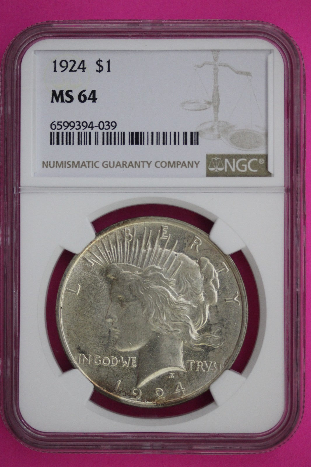 1924 P MS 64 Liberty Peace Silver Dollar NGC Certified Graded Authentic 559