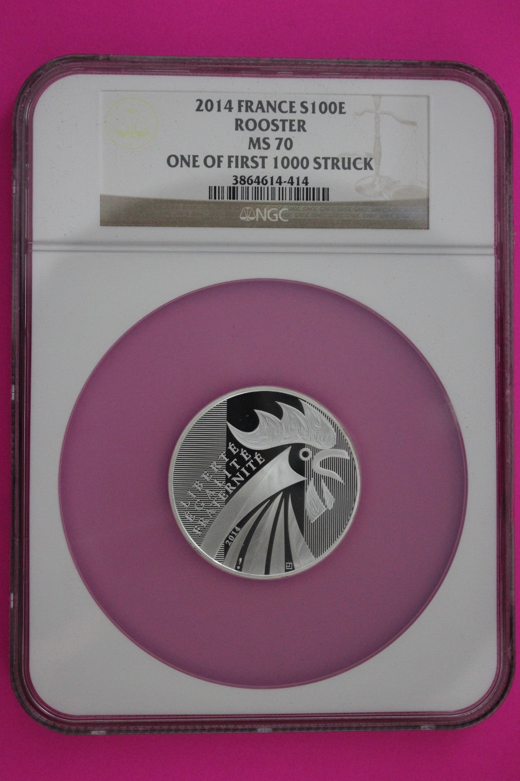 2014 MS 70 France Rooster 100 Euros Silver Coin NGC Certified Graded Slab 7045