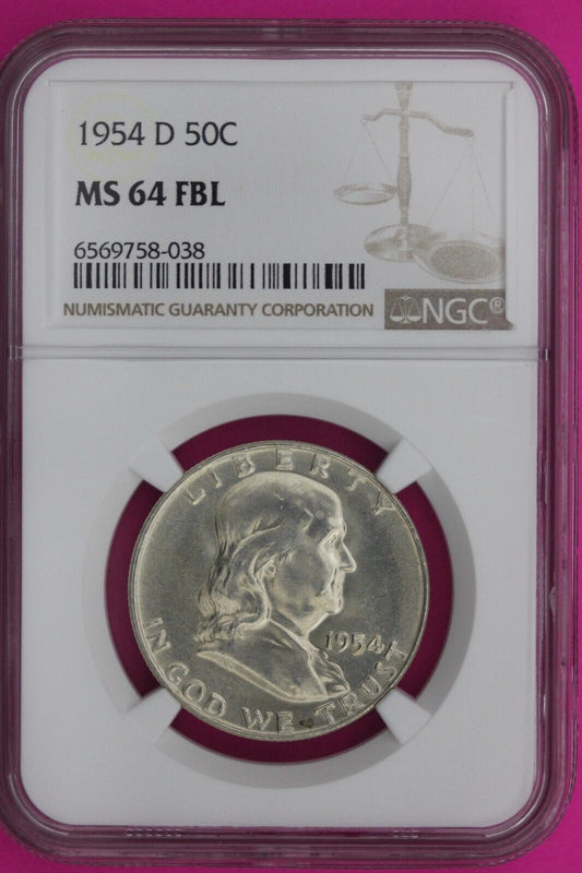 Full Bell Lines 1954 D MS 64 FBL Ben Franklin Half Dollar Silver Coin NGC 943