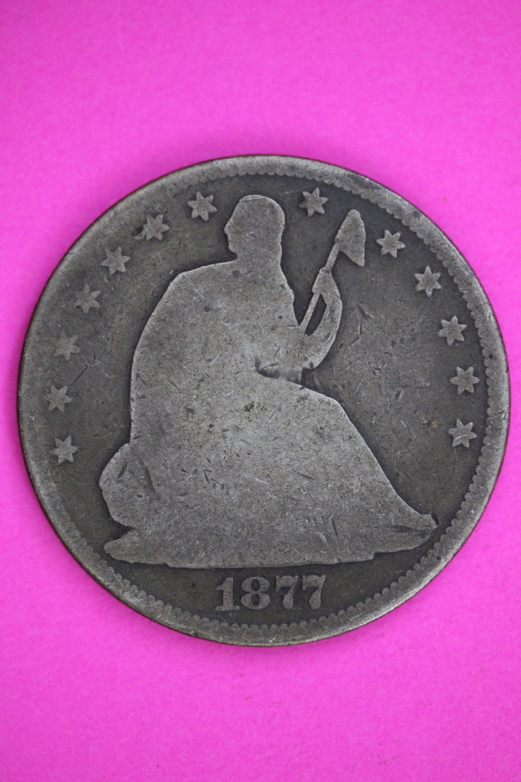 1877 P Seated Liberty Silver Half Dollar Guaranteed Authentic Genuine Coin 2854