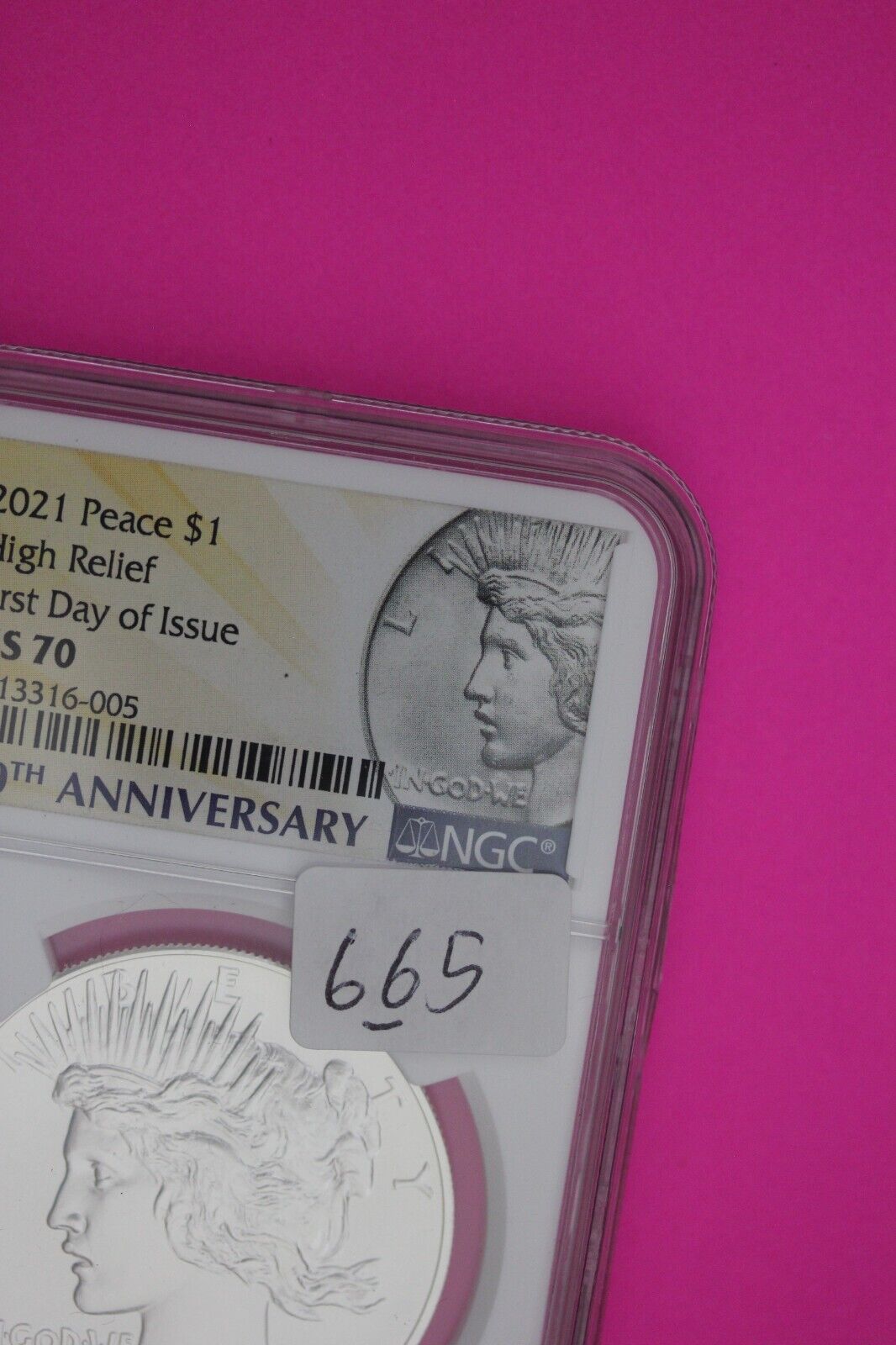 Rare 2021 P MS 70 Peace Silver Dollar NGC High Relief Certified First Day 665