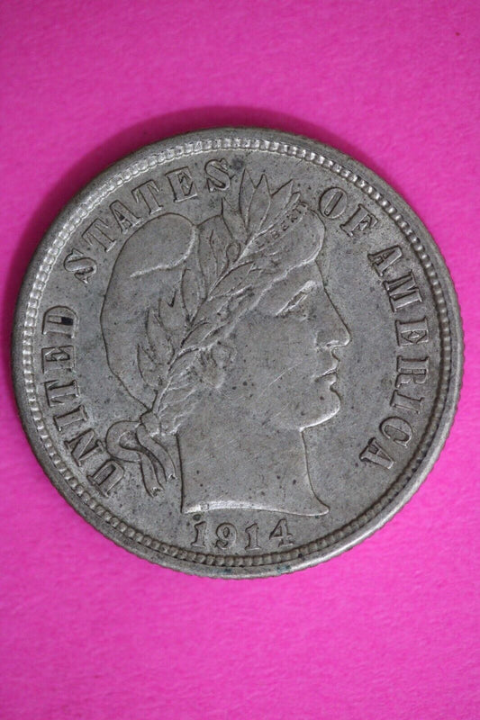 High Grade 1914 D Barber Liberty Dime Semi Key Date Silver Coin Denver Mint 97