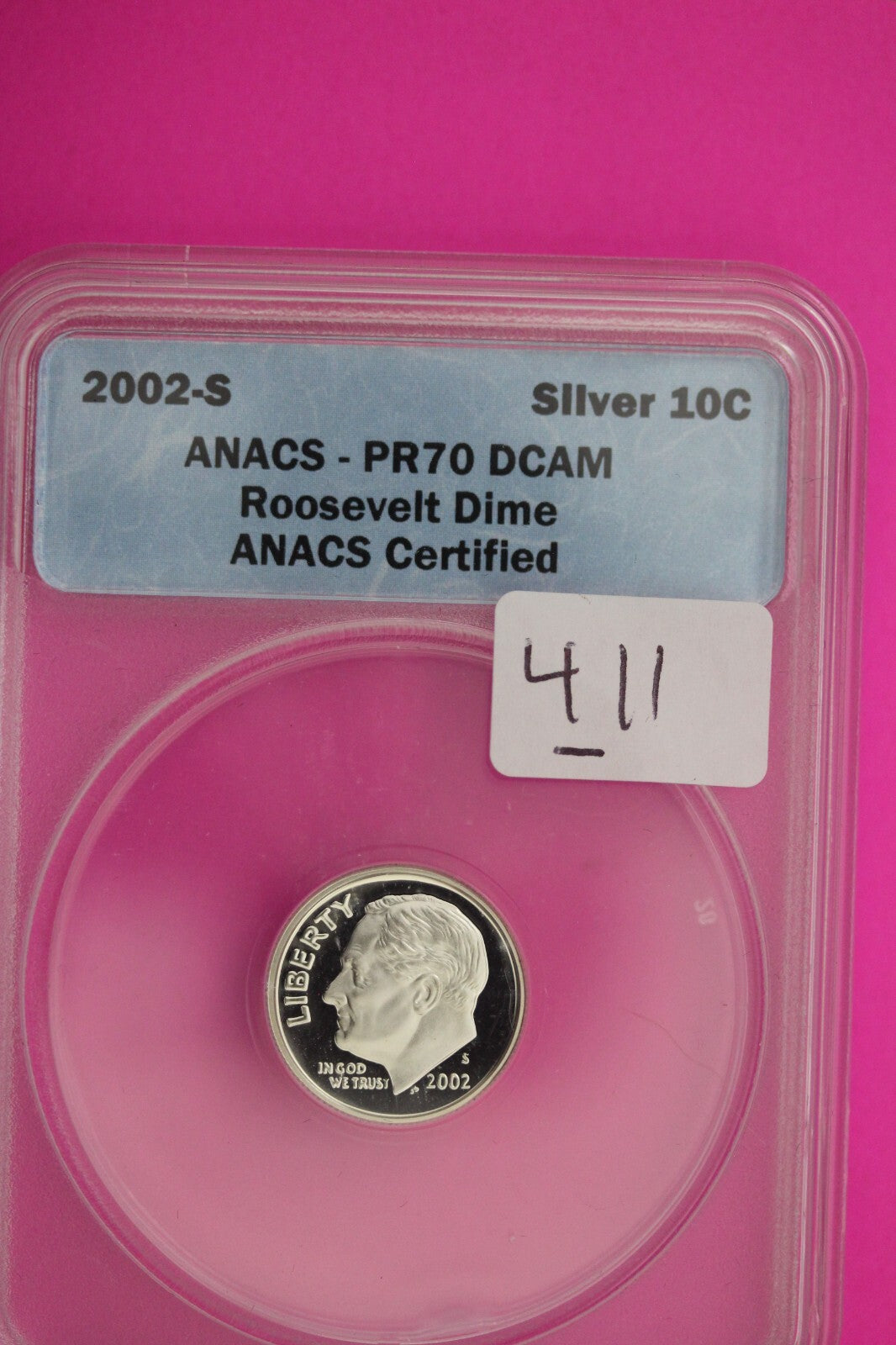 2002 S PR 70 Roosevelt Silver Dime Deep Cameo ANACS Certified Graded Slab 411
