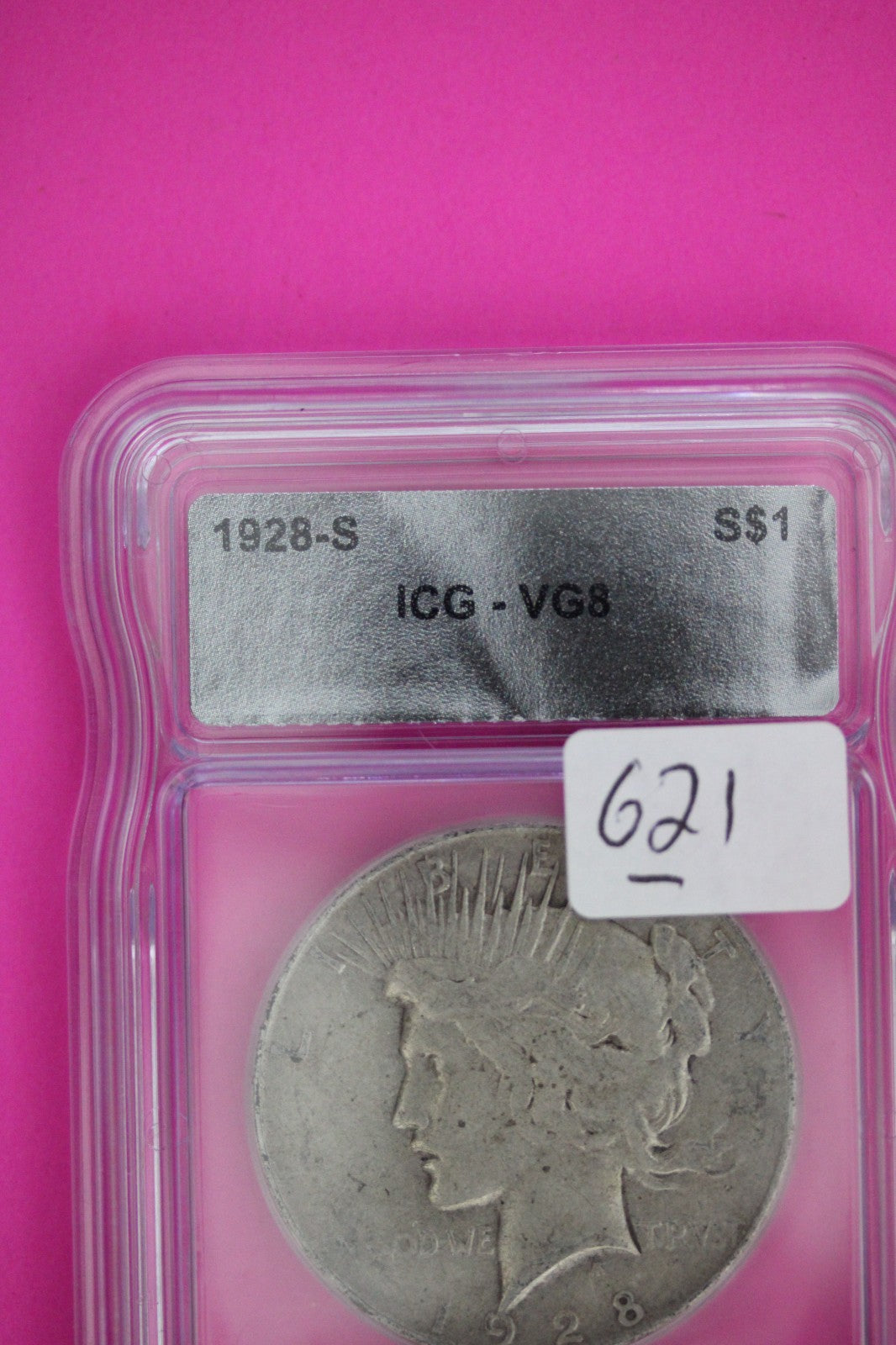 1928 S VG 8 Liberty Peace Silver Dollar ICG Certified Graded Authentic Slab 621