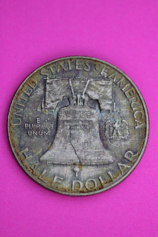 High Grade Toned 1951 D Ben Franklin Silver Half Dollar Exact Coin Shown 12