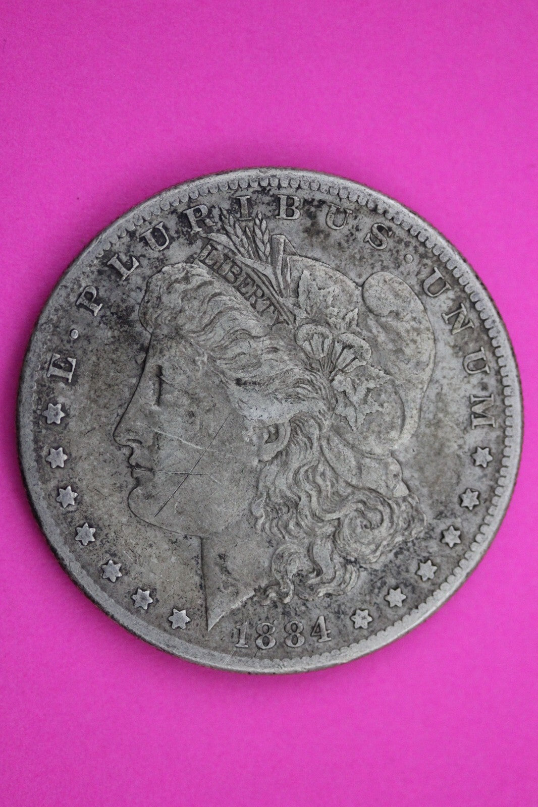 1884 S Morgan Lady Liberty Rare Date Silver Dollar Graffitti Authentic 0186N