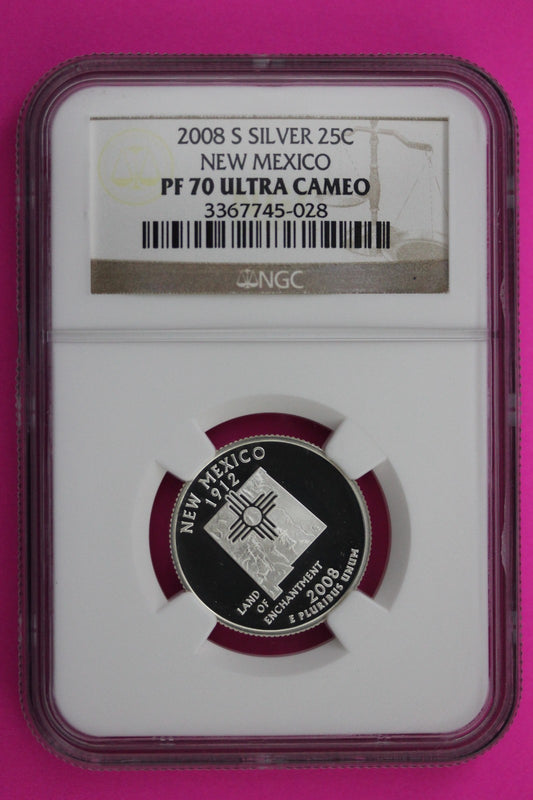 2008 S PF 70 New Mexico Silver State Quarter NGC Certified Authentic Slab 455