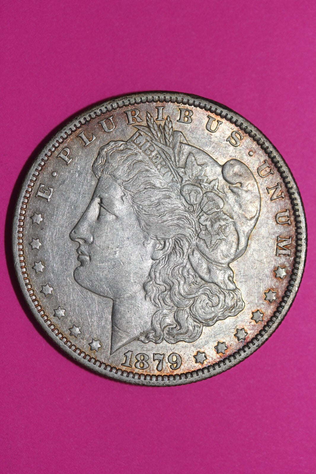 Rainbow Toned 1879 O Morgan Lady Liberty Silver Dollar Higher Grade Coin 38