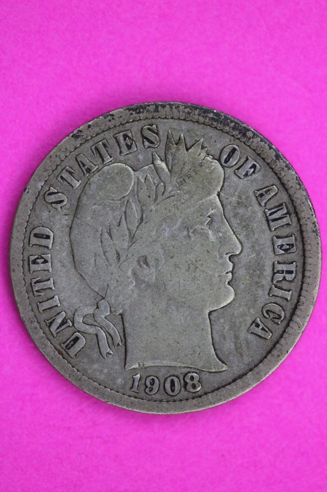 1908 D Barber Liberty Dime Scarce Semi Key Date Silver Coin Free Shipping 0090