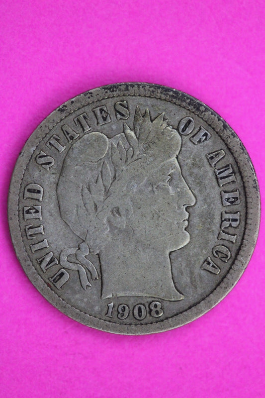 1908 D Barber Liberty Dime Scarce Semi Key Date Silver Coin Free Shipping 0090