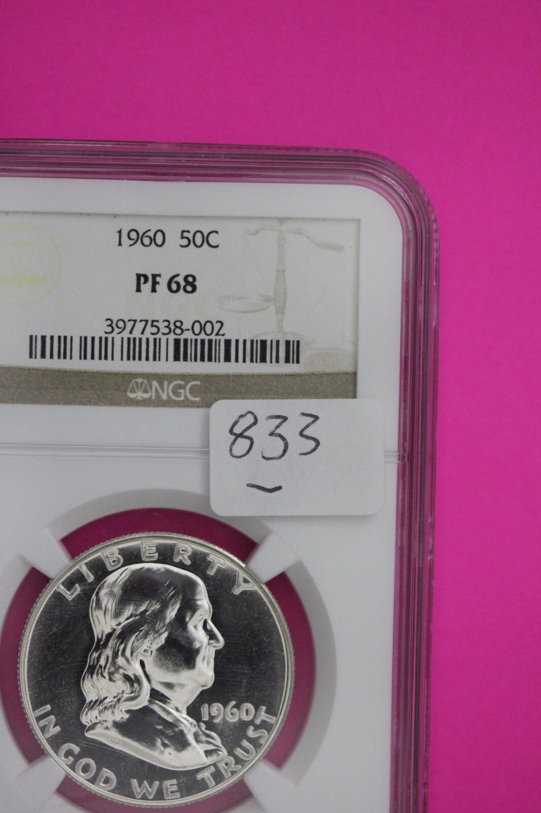 1960 PF 68 Ben Franklin Silver Proof Half Dollar NGC Graded Certified Slab 833