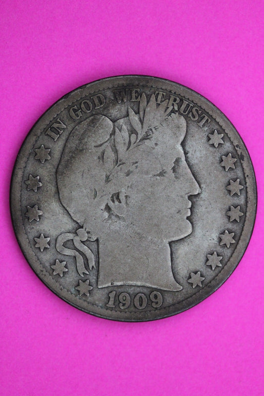 1909 S Inverted S Barber Liberty Half Dollar Silver Scarce Coin 0390N