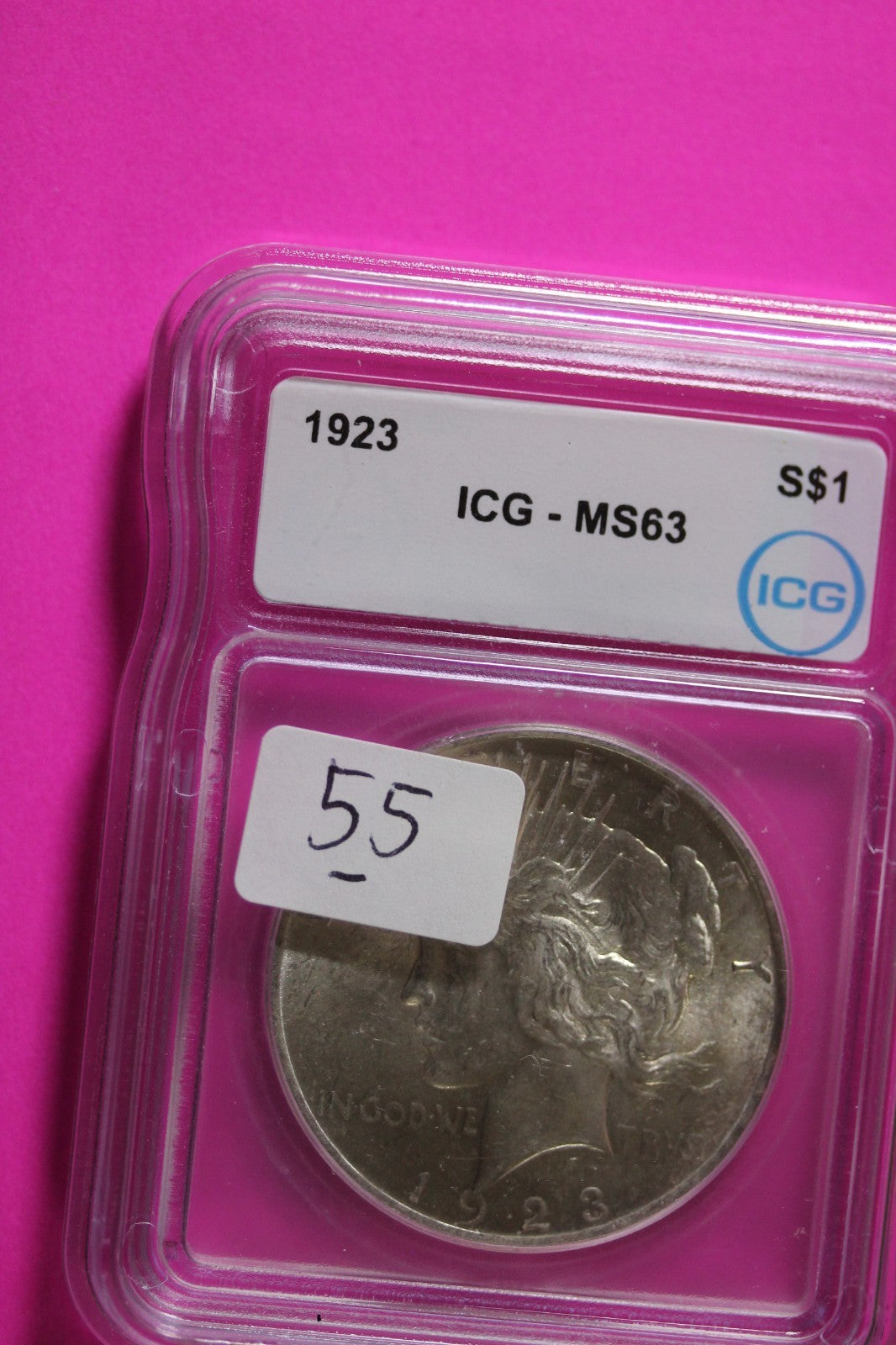 1923 P MS 63 Liberty Peace Silver Dollar ICG Graded Authentic Certified Slab 55