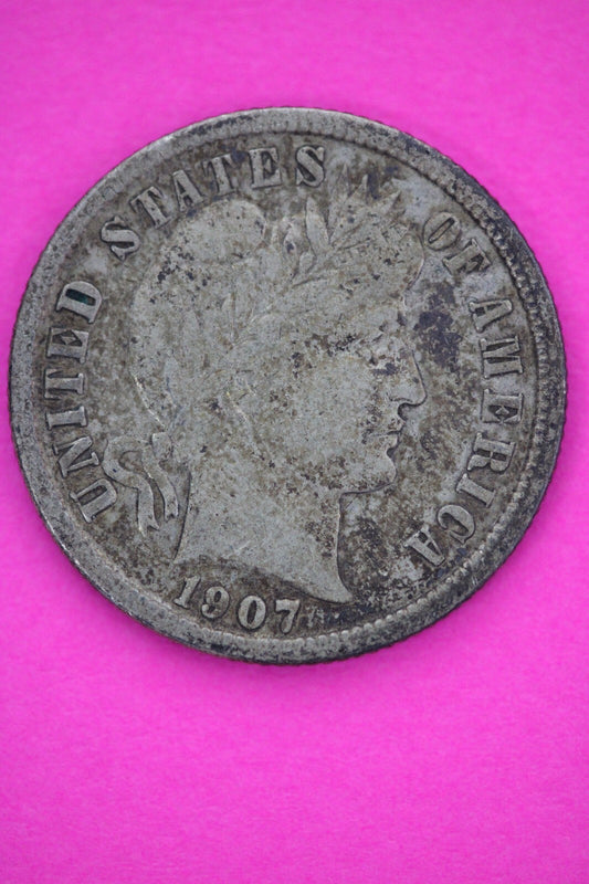 1907 S Barber Liberty Dime Scarce Semi Key Date Silver Coin San Francisco 142