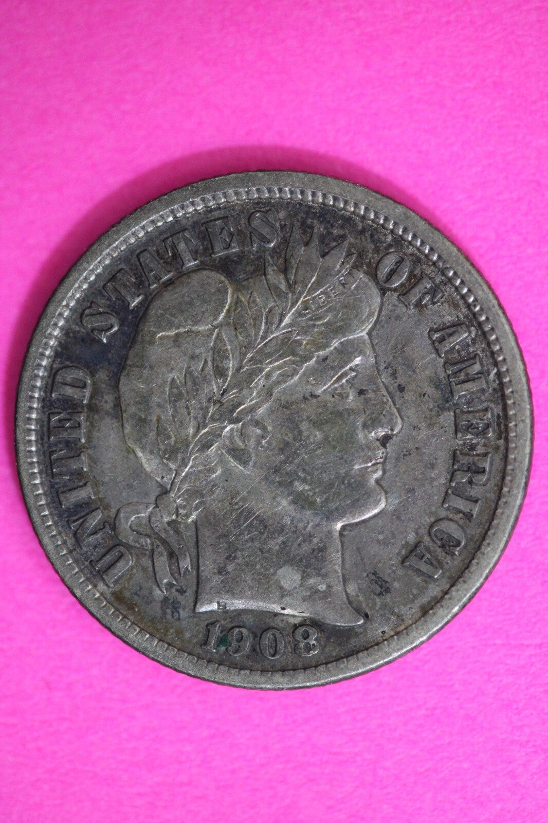 High Grade 1908 D Barber Liberty Dime Semi Key Date Silver Coin Denver Mint 85