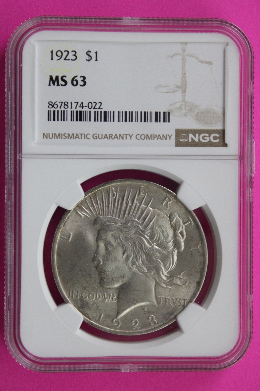 1923 P MS 63 Liberty Peace Silver Dollar NGC Certified Graded Authentic 721