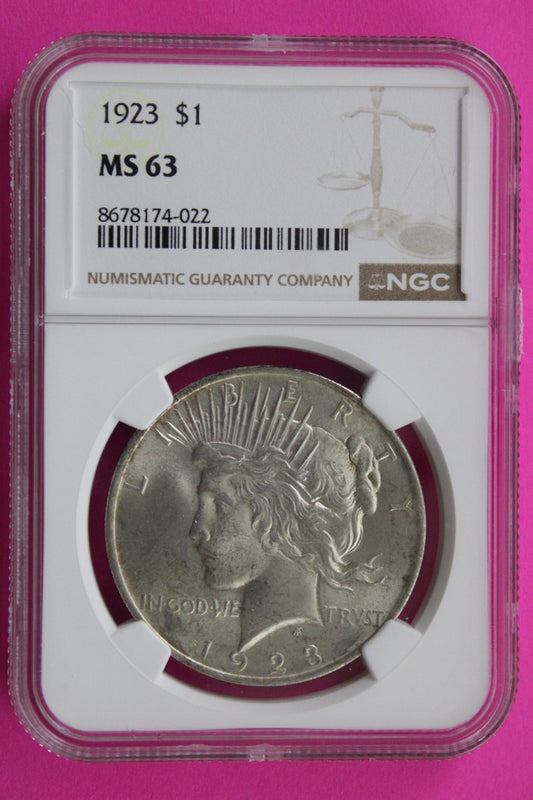 1923 P MS 63 Liberty Peace Silver Dollar NGC Certified Graded Authentic 721