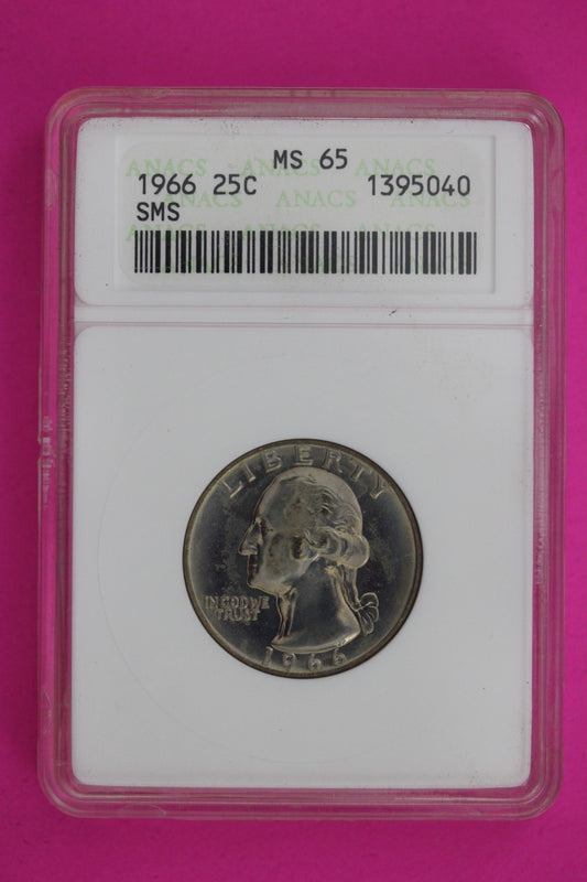 1966 SMS MS 65 Clad Washington Quarter ANACS Certified Graded Authentic 1264