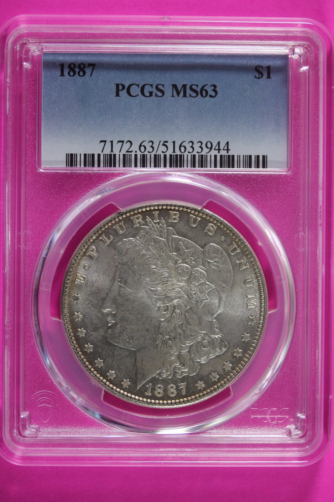 Toned 1887 P MS 63 Liberty Morgan Silver Dollar PCGS Certified Graded Slab 1078