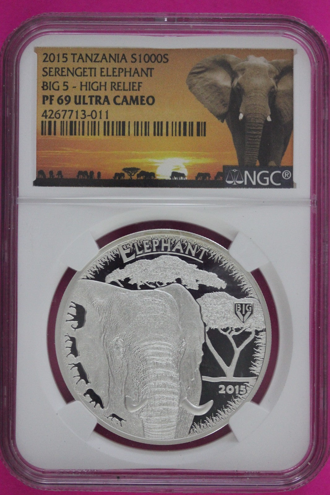 2015 PF 69 Tanzania $1000S Serengeti Elephant Big 5 High Relief NGC Graded 126