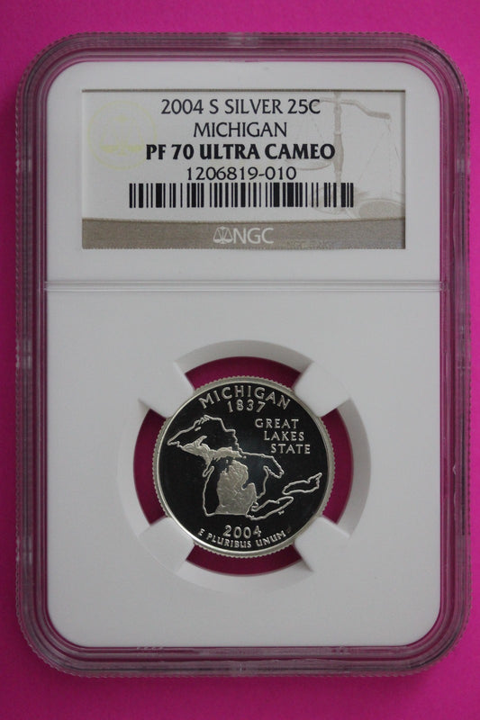 2004 S PF 70 Michigan Silver State Quarter NGC Certified Authentic Slab 422