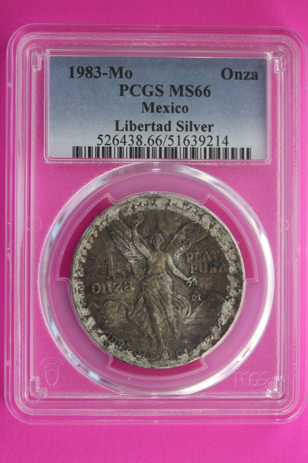 End Of Roll Toned 1983 MS 66 Libertad Mexico 1 OZ Silver Coin PCGS Certified 229