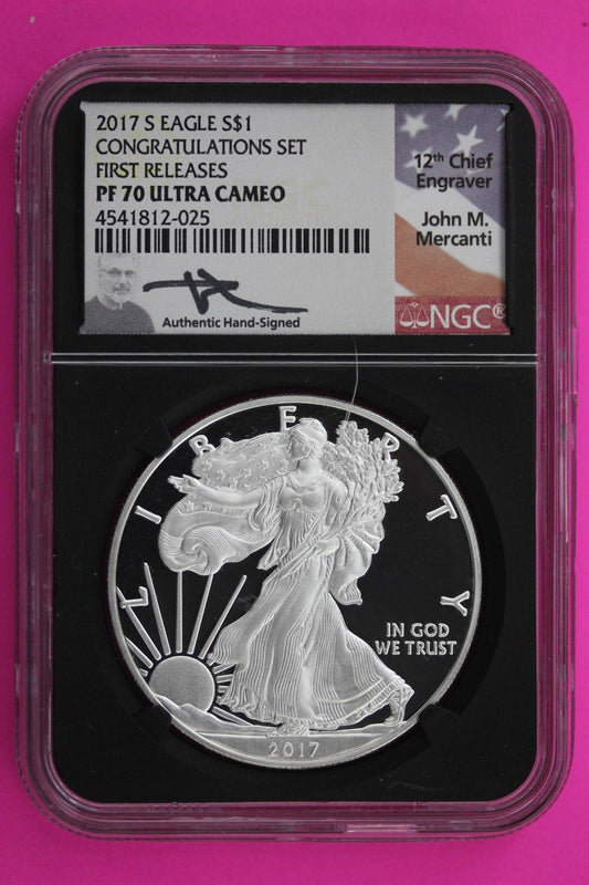 2017 S PF 70 Silver American Eagle From Congratulations Set Mercanti Sig NGC 509