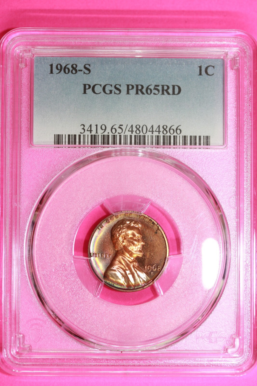 Rainbow Toned 1968 S PR 68 RD Abraham Lincoln Memorial Cent PCGS Trueview 1592
