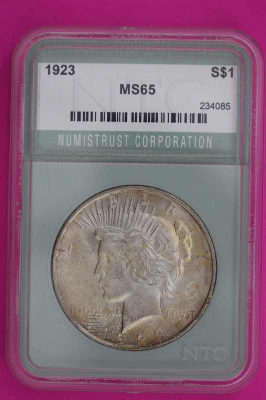 Toned 1923 P Peace Liberty Silver Dollar Guaranteed Authentic Genuine Slab 1329