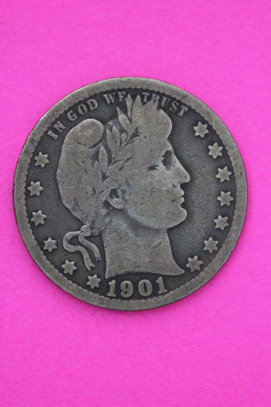 1901 O Barber Liberty Silver Quarter Scarce Semi Key Date New Orleans Mint 52