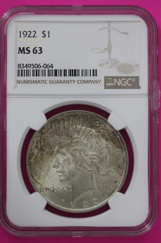 1922 P MS 63 Liberty Peace Silver Dollar NGC Certified Graded Authentic Coin 716