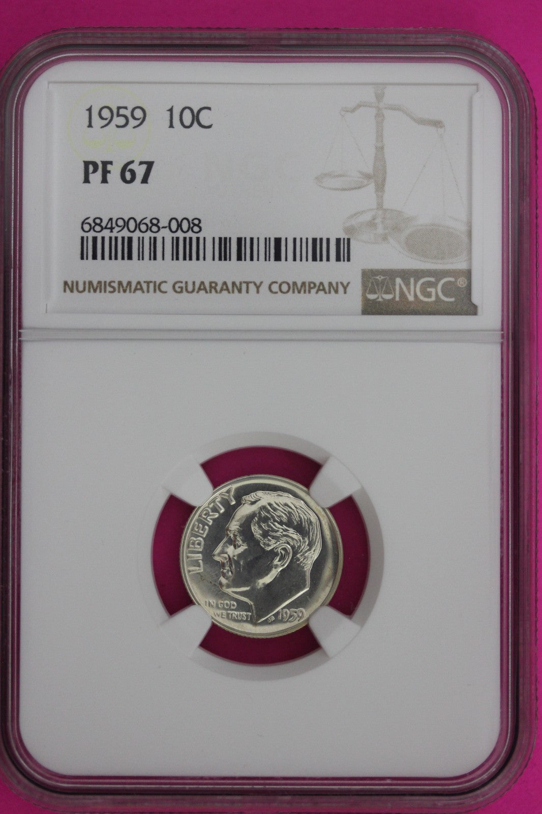 1959 PF 67 Roosevelt Silver Dime NGC Certified Graded Authentic & Genuine 1291