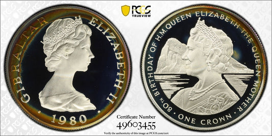 Toned 1980 PR 68 DCAM Crown Gibraltar  PCGS Queen Elizabeth 80th Birthday 488